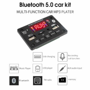 Плата mp3-декодера WMA 5 в 12 В, беспроводной аудиомодуль с поддержкой Bluetooth 5,0, AUX, USB, TF, радио с зарядным портом 5 В, 2 А со встроенным микрофоном
