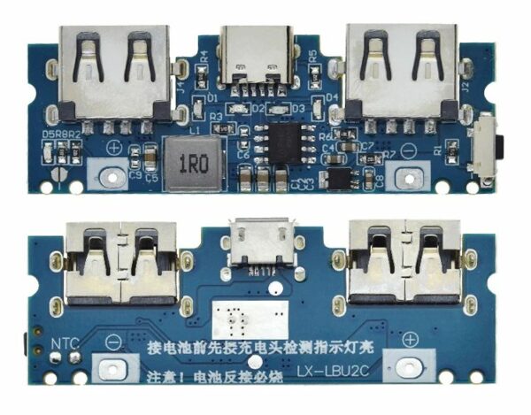 Плата контроллер LX-LBU2C для PowerBank, USB, MicroUSB/Type-C Dual USB  5В, All 2,4А
