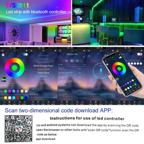 Контроллер управления адресной RGB лентой 24Key DC 5V 12V 24V Dream Color RGB Infrared Controller Bluetooth APP Remote Control For WS2812B WS2811 Ambient LED Strip Lights — изображение 3