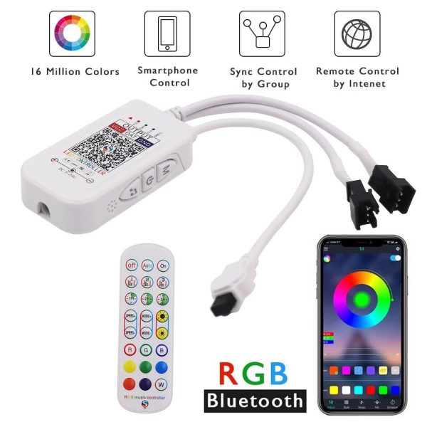Контроллер управления адресной RGB лентой 24Key DC 5V 12V 24V Dream Color RGB Infrared Controller Bluetooth APP Remote Control For WS2812B WS2811 Ambient LED Strip Lights — изображение 4
