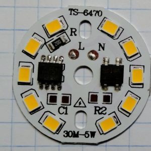 Led модуль 220V 5W 30мм 3000K  для люстри, светильниов, белый теплый.